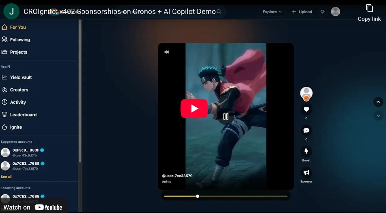 CroIgnite creator sponsorship interface in the project demo.