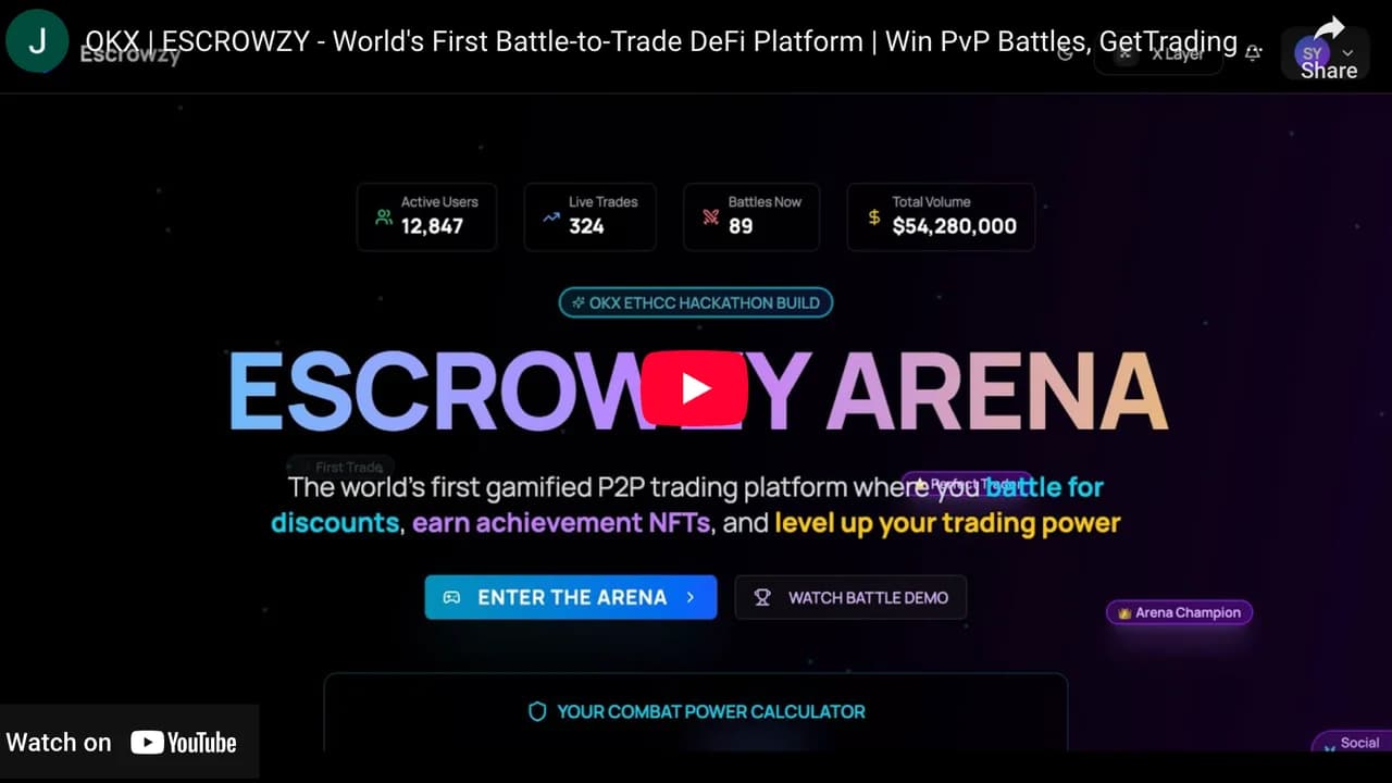 Escrowzy Arena trading and game interface in the project demo.