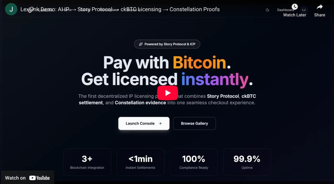 LexLink IP licensing homepage in the project demo.