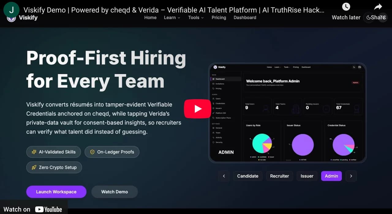 Viskify talent verification homepage in the project demo.