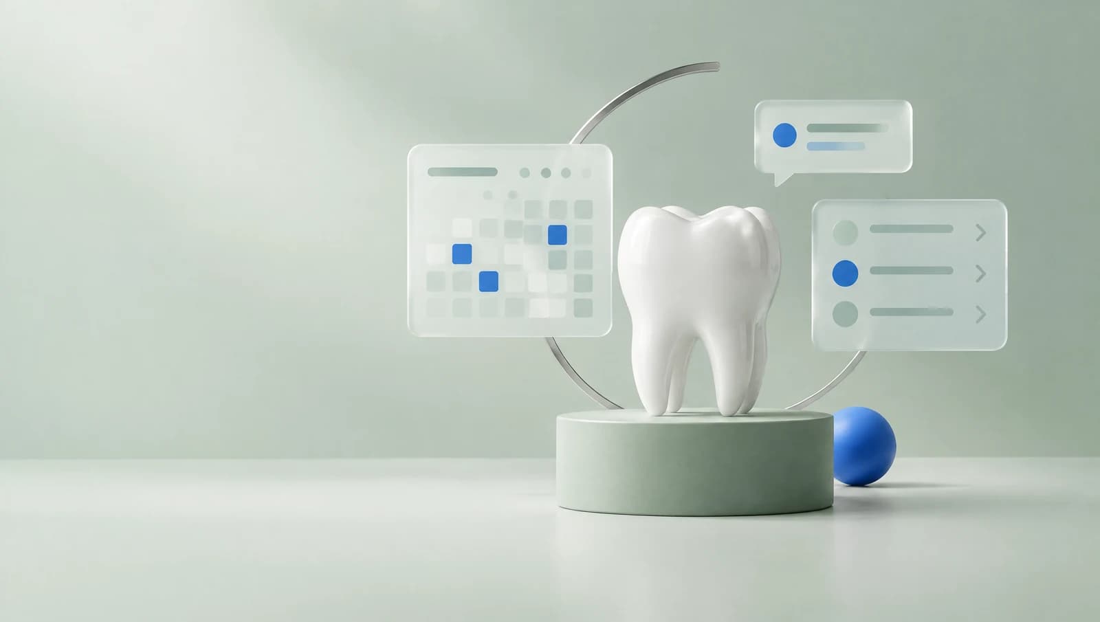 MC Dental Station project artwork with a porcelain tooth and abstract appointment, chat, and service cards